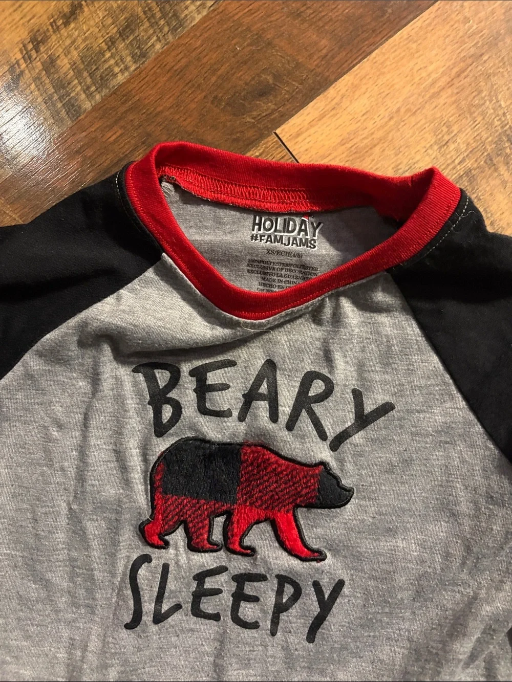 Kids winter Christmas Holiday Pajamas Beary Sleepy red Bufallo plaid size 4/5